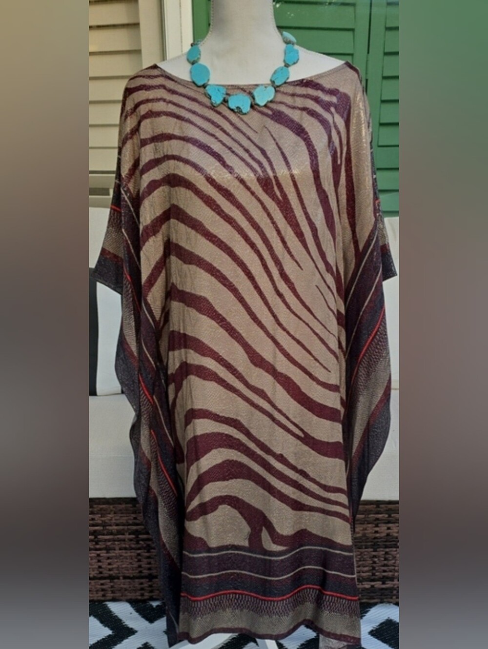 Roberto Cavalli Beige and Burgundy Zebra-Print Tunic Top